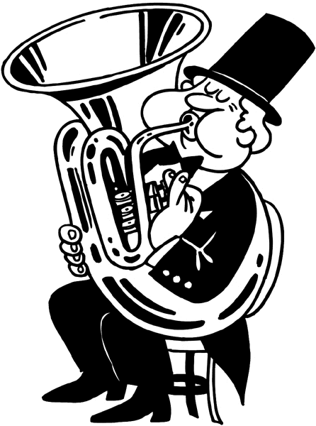 Tuba player in tux vinyl sticker. Customize on line. Music 061-0349